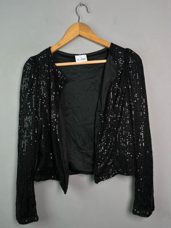 BLACK SEQUIN OPEN FRONT TOP - Thrifty Threads