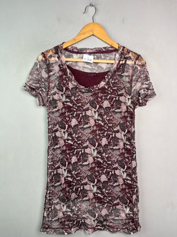 Y2K ABSTRACT PRINT MESH TOP - Thrifty Threads