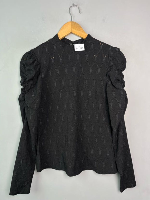 BLACK RUCHED LONG SLEEVE TOP - Thrifty Threads