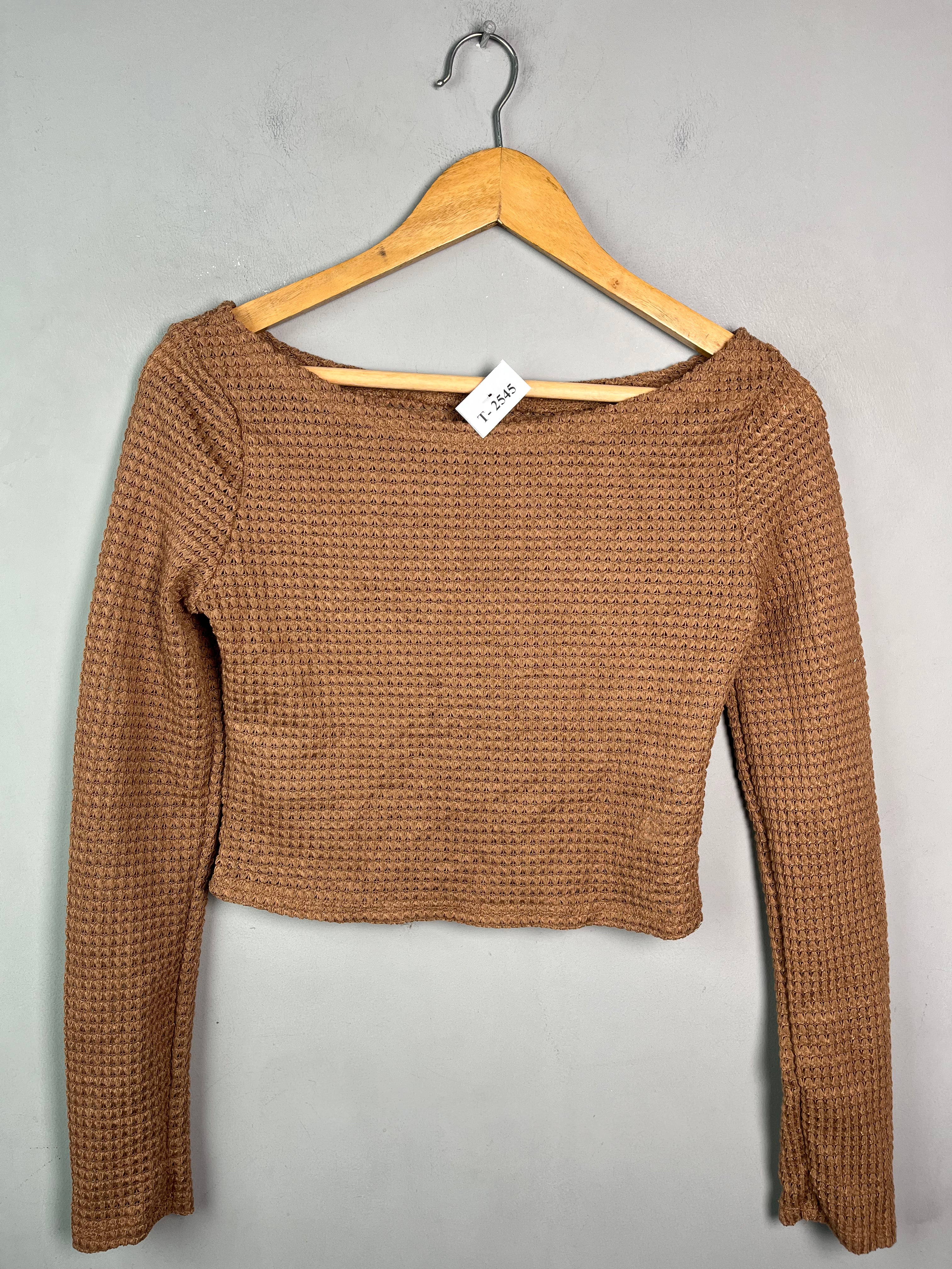 BROWN TEXTURED OFF-SHOULDER TOP - Thrifty Threads