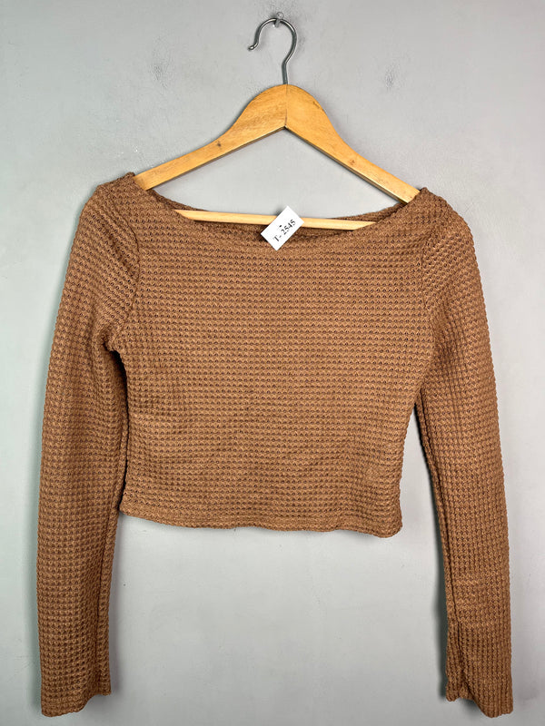 BROWN TEXTURED OFF-SHOULDER TOP - Thrifty Threads