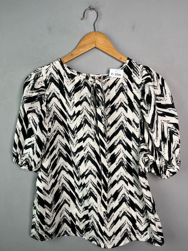 BLACK & WHITE ABSTRACT PRINT TOP - Thrifty Threads
