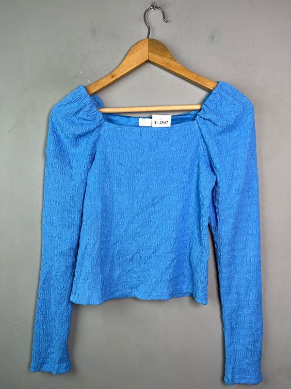 H&M BLUE TEXTURED OFF-SHOULDER TOP - Thrifty Threads