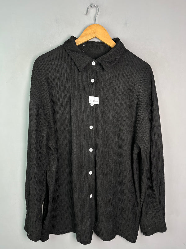 BLACK TEXTURED BUTTON-DOWN SHIRT - Thrifty Threads