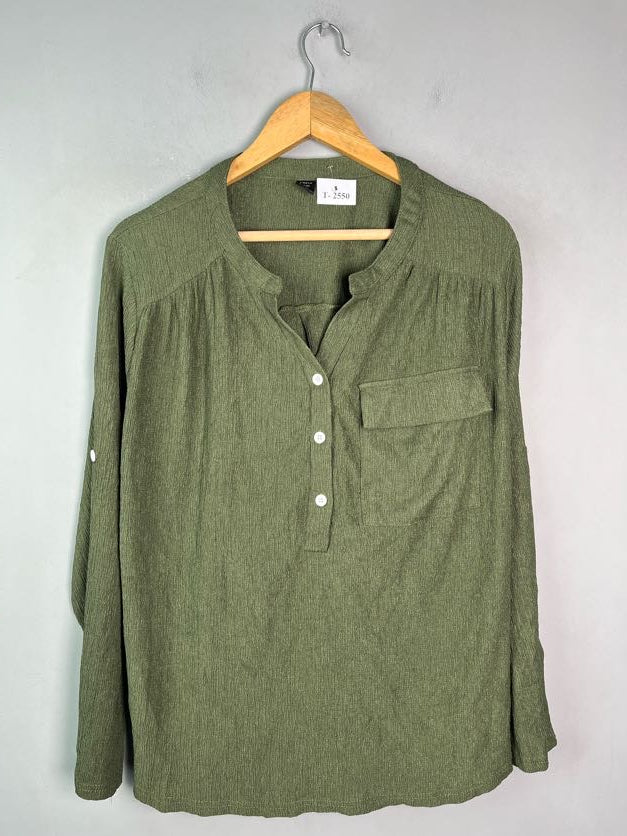 OLIVE GREEN HENLEY LONG SLEEVE TOP - Thrifty Threads