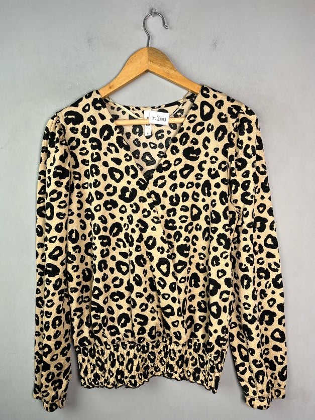 LEOPARD PRINT SMOCKED HEM TOP - Thrifty Threads