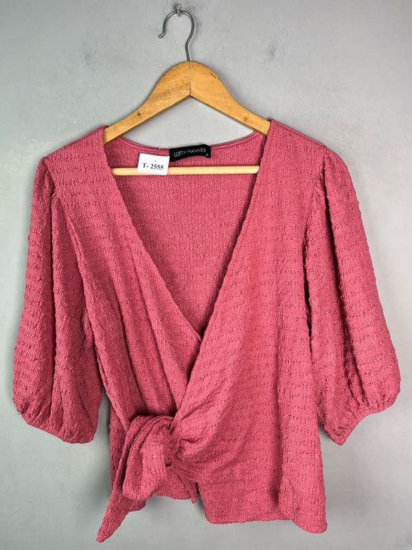 TEXTURED WRAP TIE-FRONT TOP - Thrifty Threads