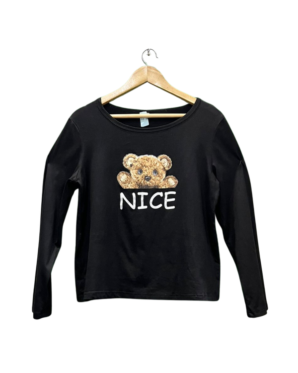 BLACL PRINTED LONG SLEEVE TOP