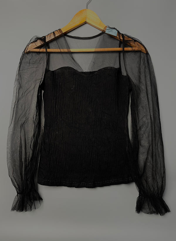 Black Net Long Sleeve Top