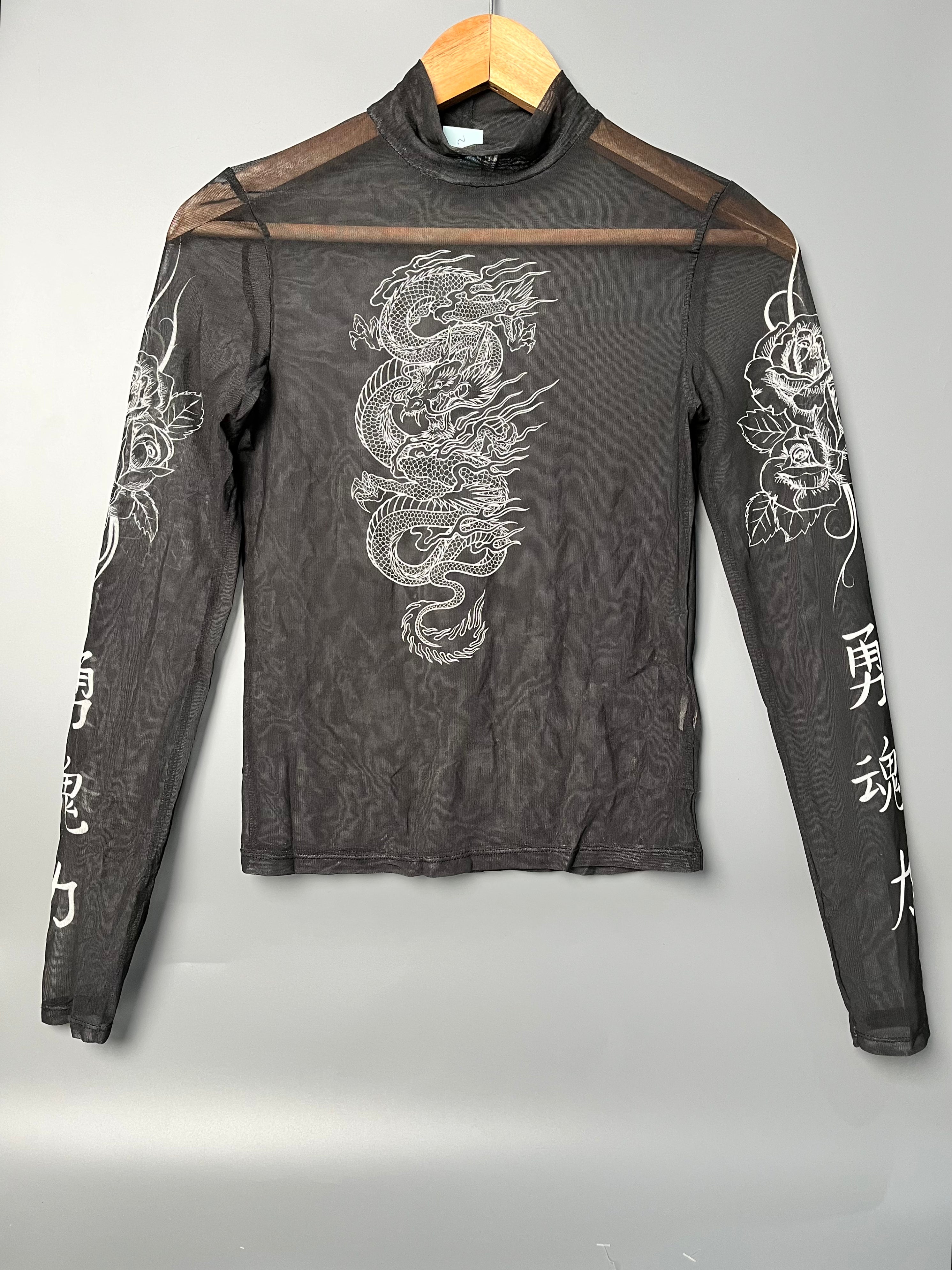 Mesh Dragon Print Top