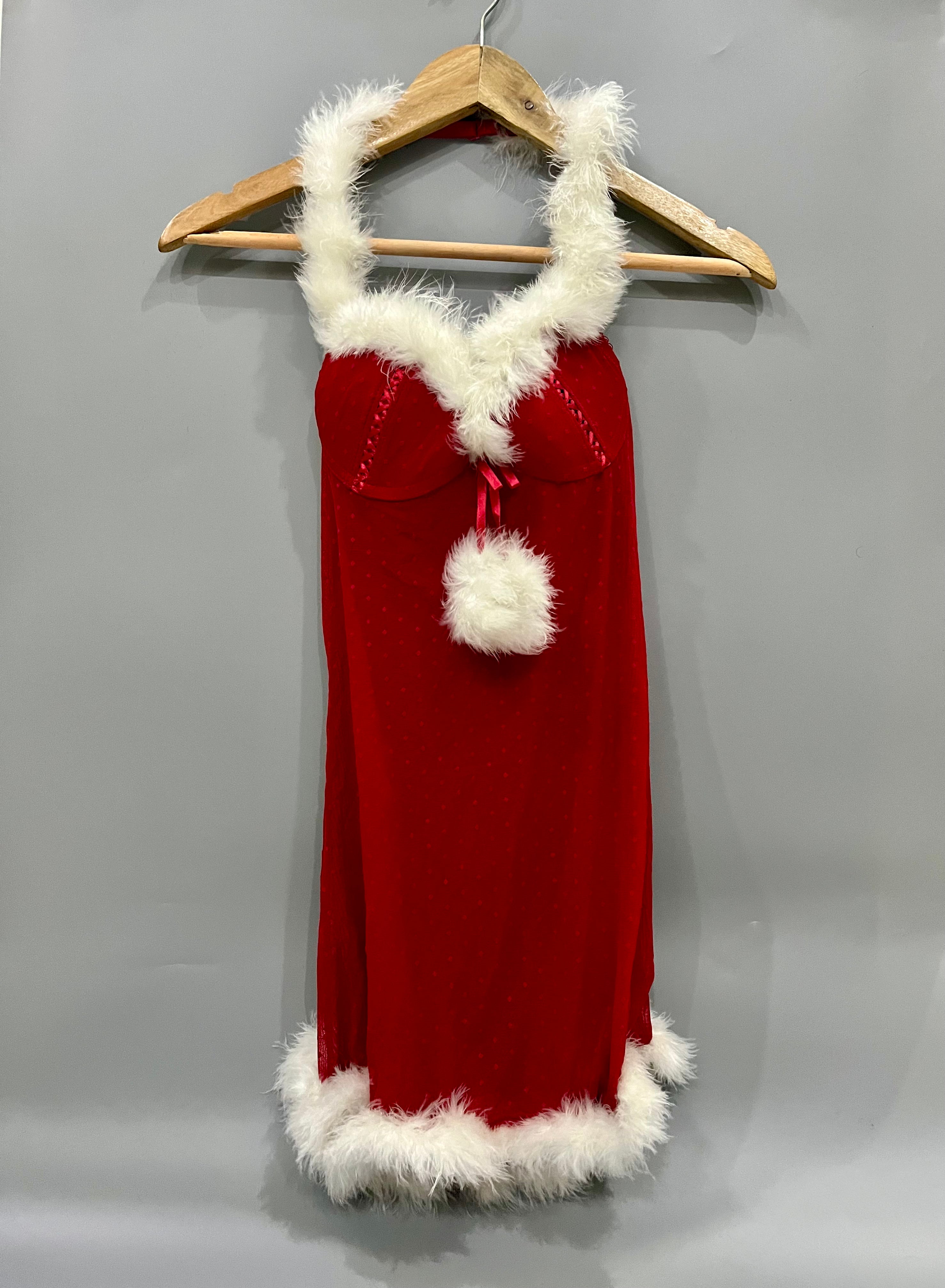 Red Faux Fur Trim Lingerie