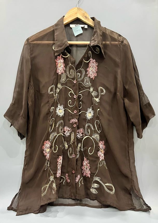 Brown Floral Embroidered Top