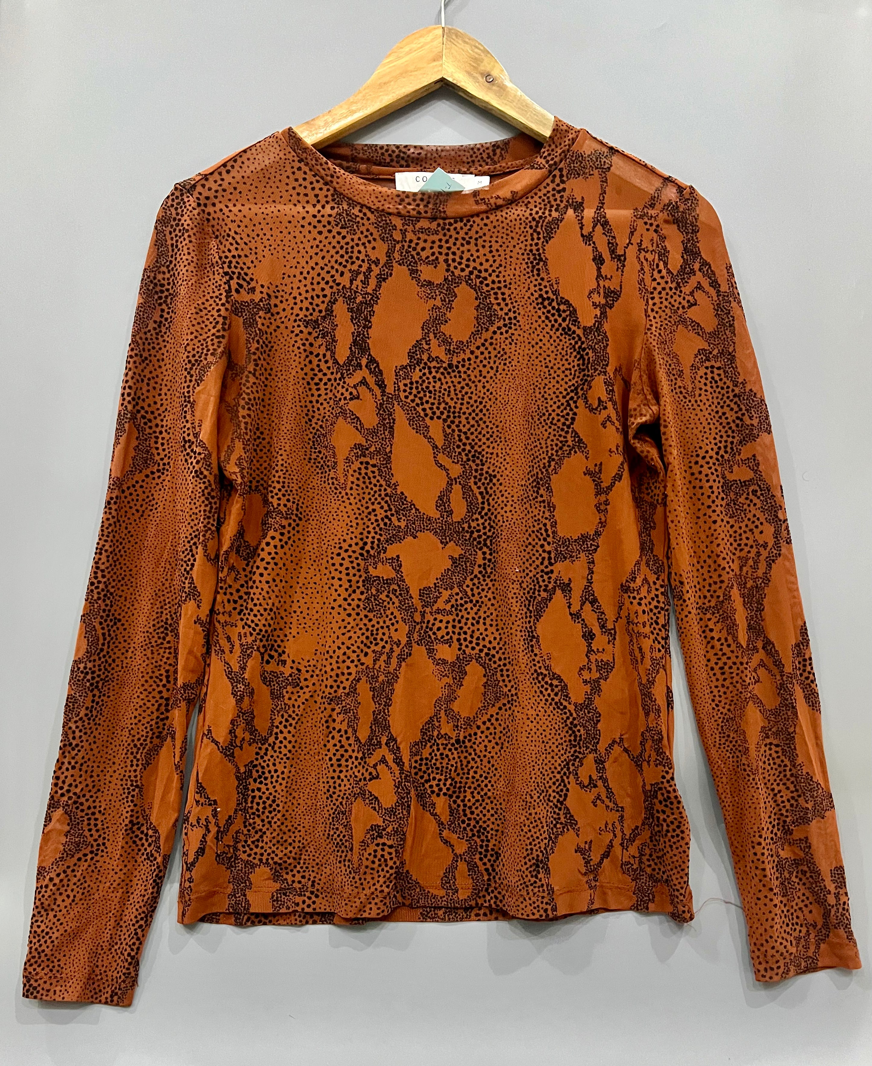 Mesh Snake Print Long-Sleeve Top