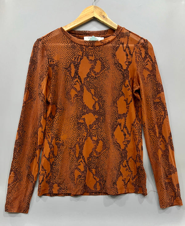 Mesh Snake Print Long-Sleeve Top