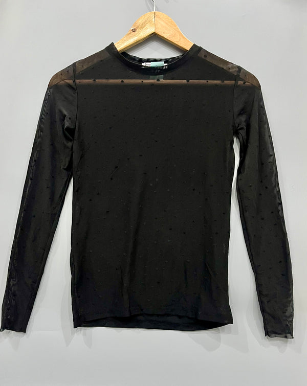 Black Sheer Swiss Dot Top