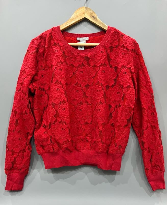 H&M Red Lace Long-Sleeve Top