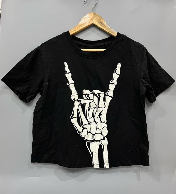 Skeleton Hand Devil Horns Graphic T-Shirt