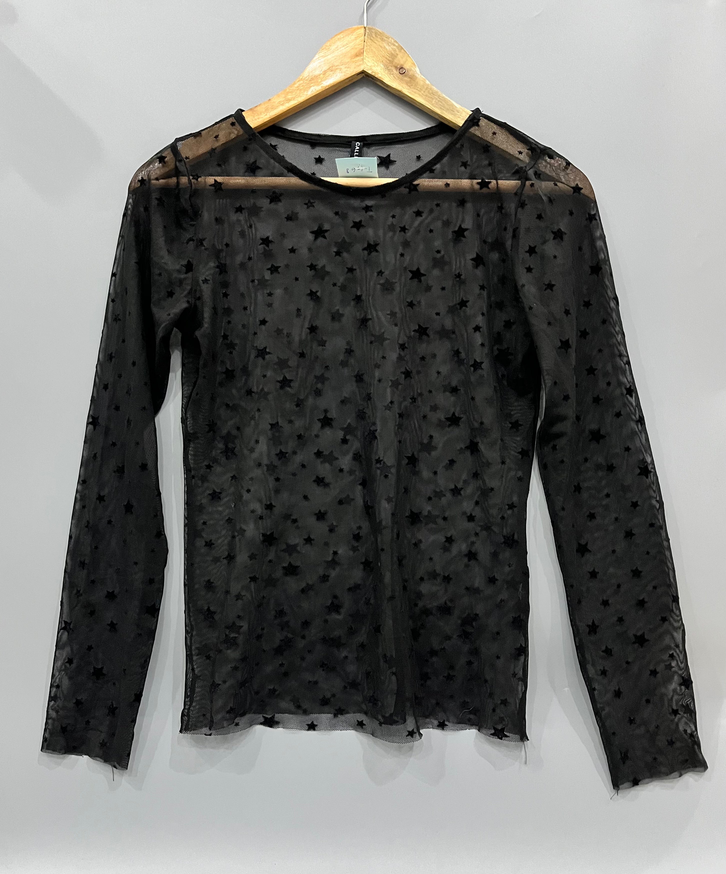 Black Sheer Star Print Top