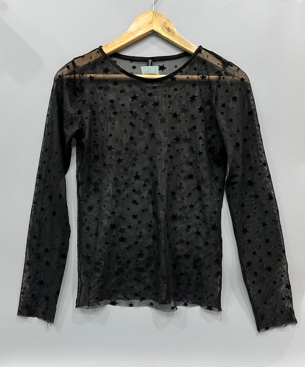 Black Sheer Star Print Top