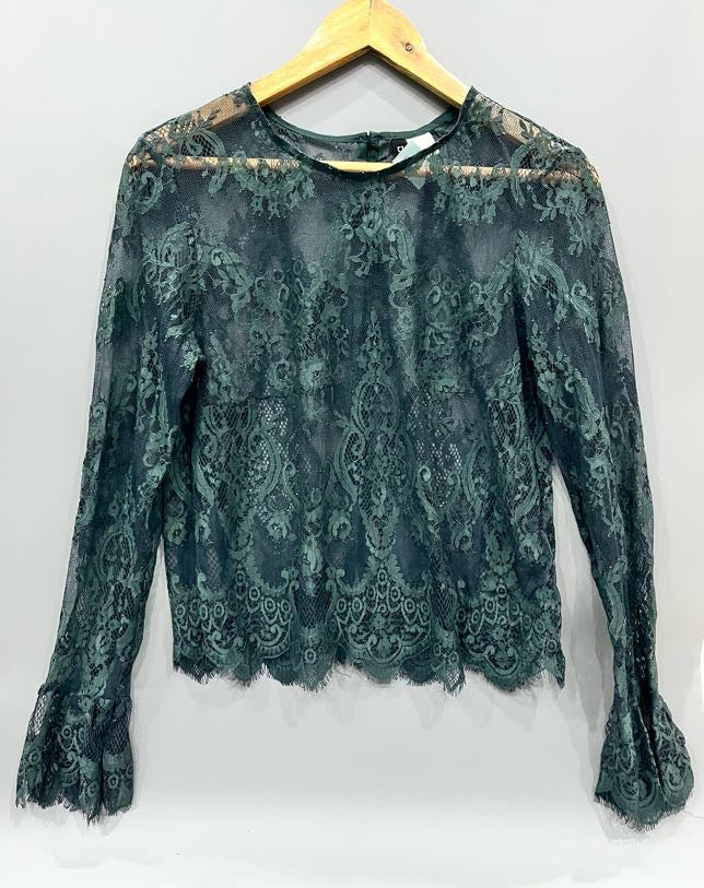 H&M Green Lace Bell Sleeve Top