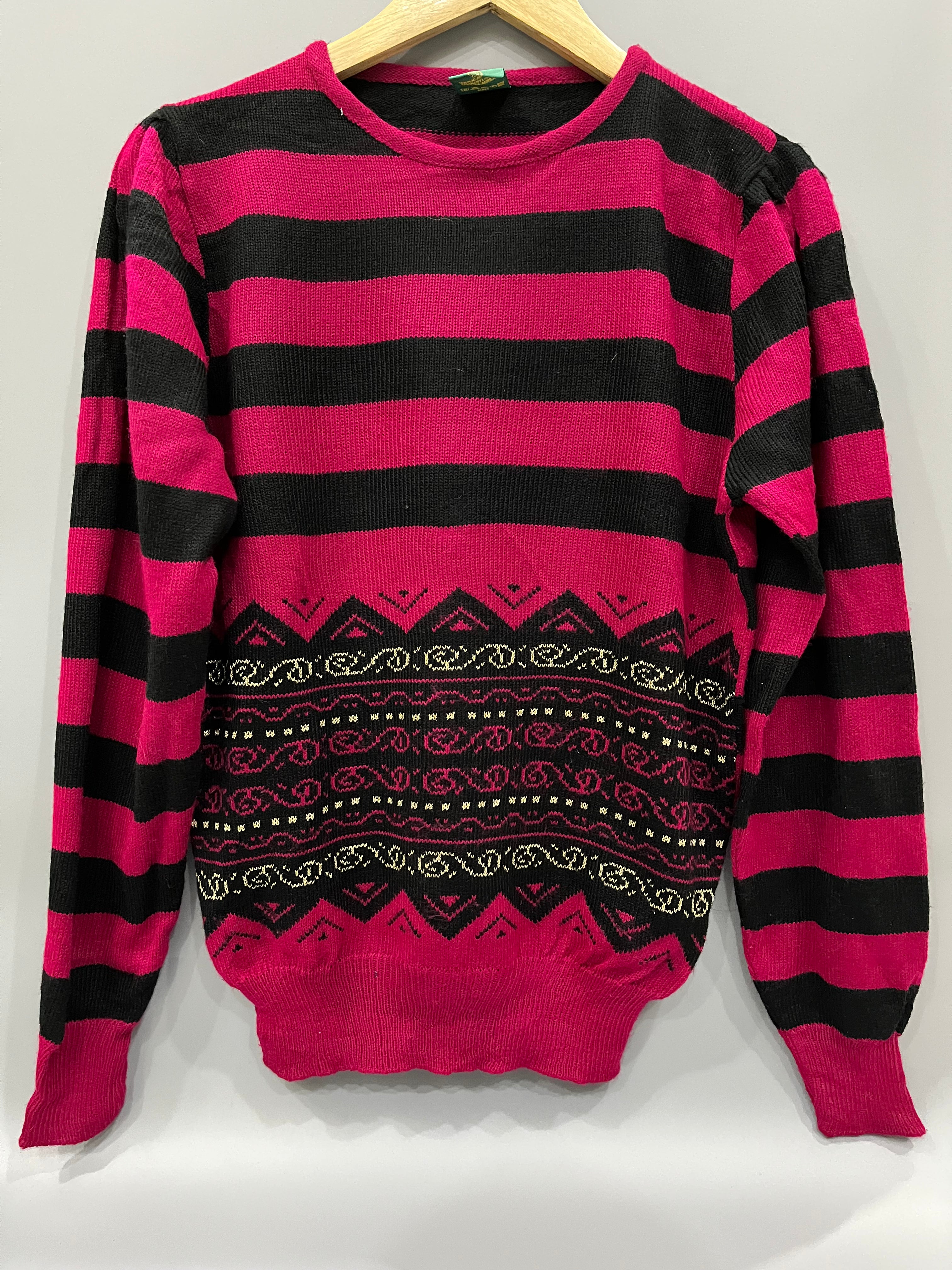 Vintage Style Pink & Black Patterned Sweater