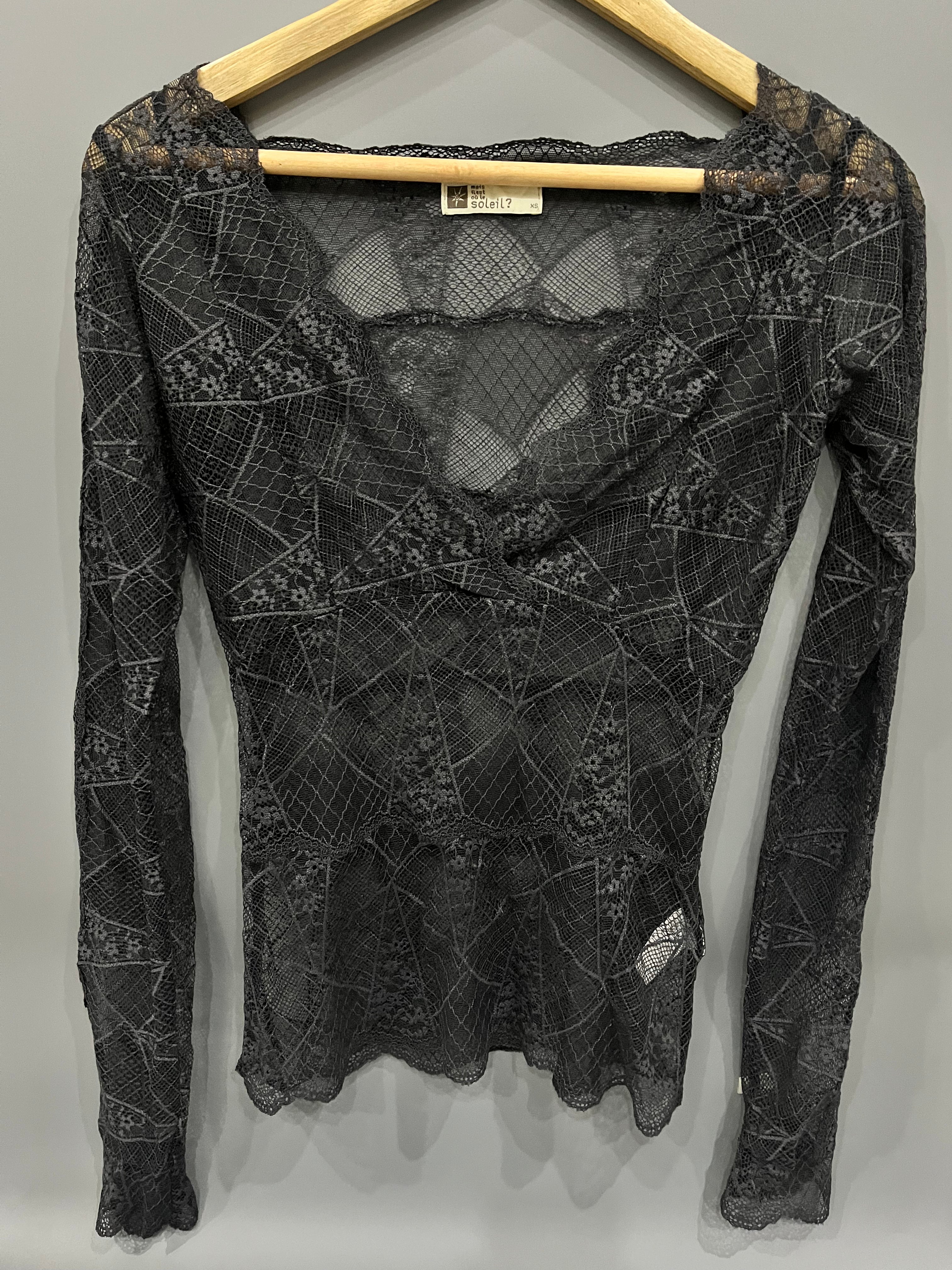 Gothic Grunge Spiderweb Lace V-Neck Top