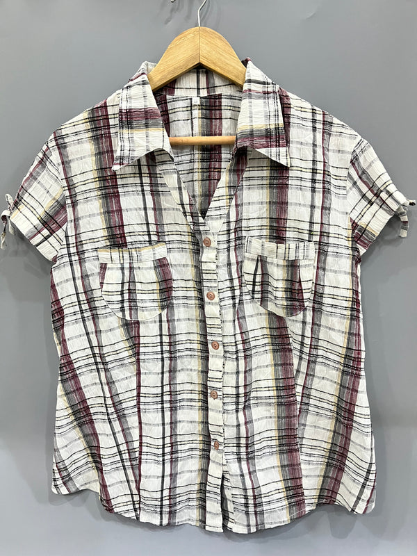 Plaid Crinkle Button-Down Shirt
