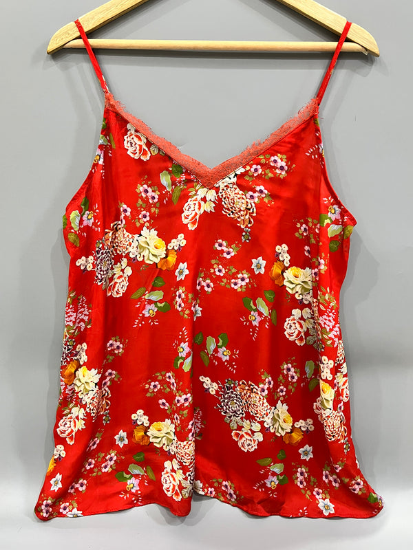 Red Floral Lace Trim Camisole