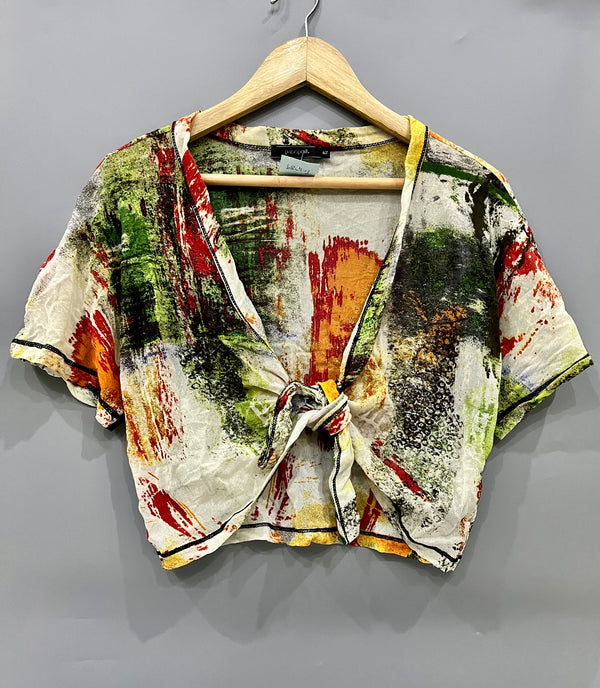 FRONT TIE-UP ABSTRACT PRINT TOP