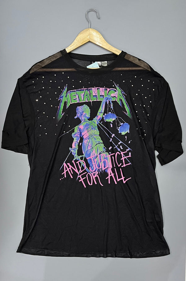 H&M PRINTED BLACK MESH T-SHIRT