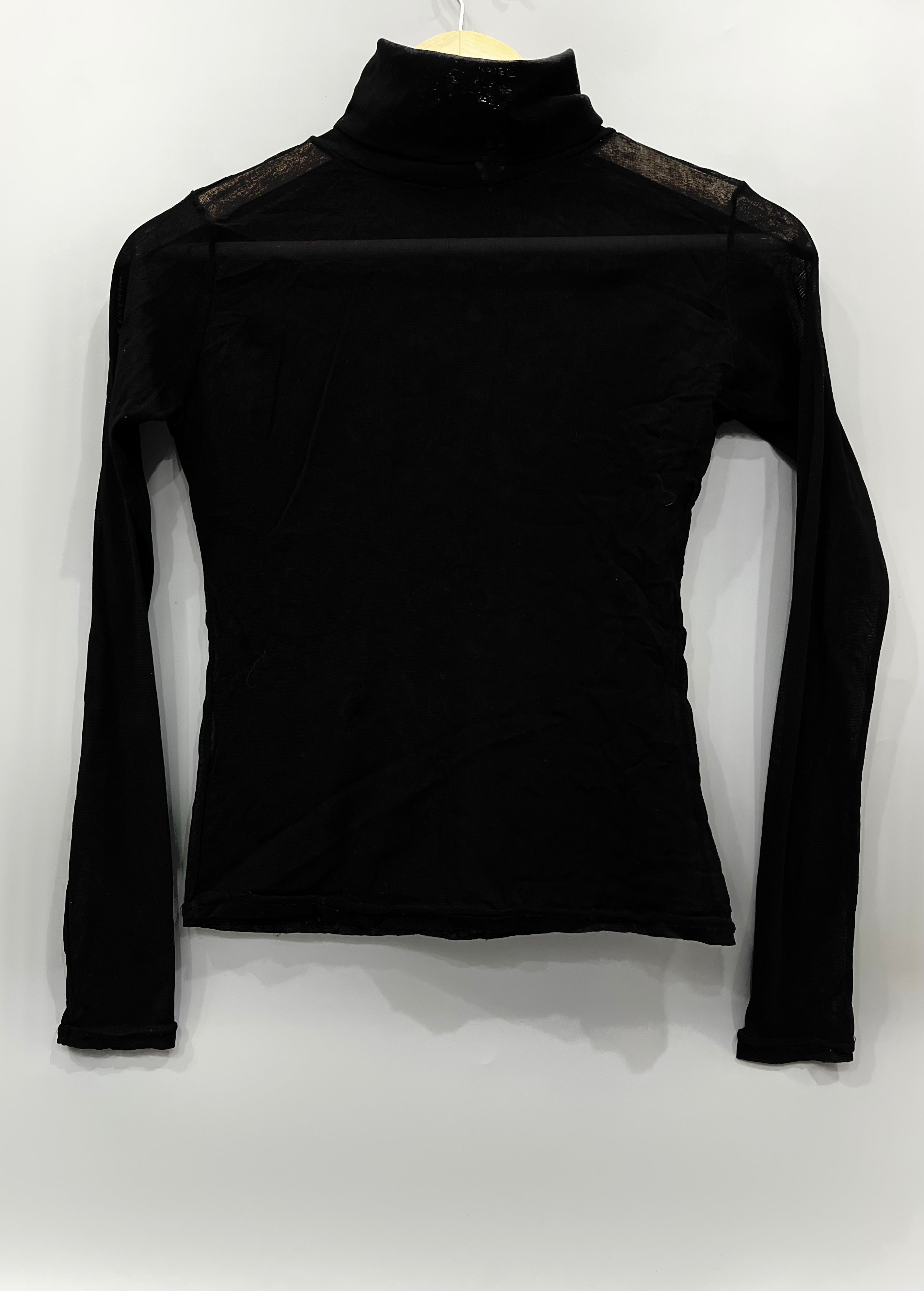 TURTLE NECK BLACK MESH TOP