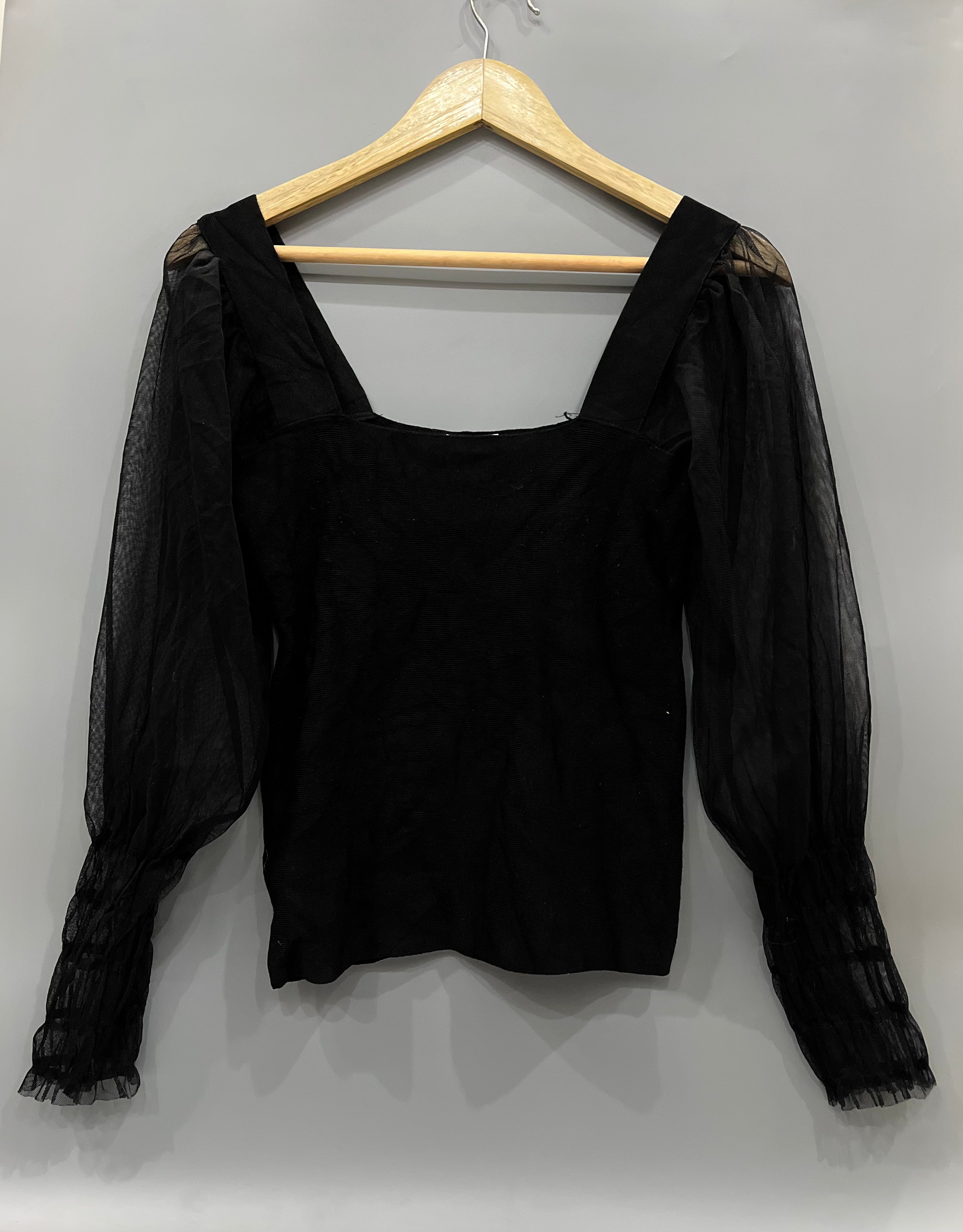 MANGO BLACK SHEER SLEEVE TOP