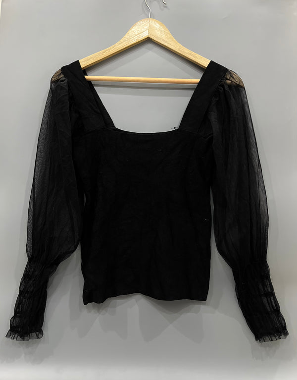 MANGO BLACK SHEER SLEEVE TOP