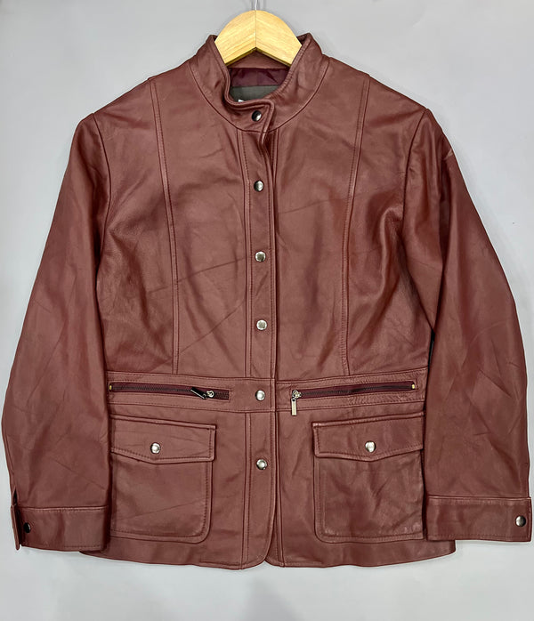 BROWN ZIP-UP LEATHER JACKET - Thrifty Threads