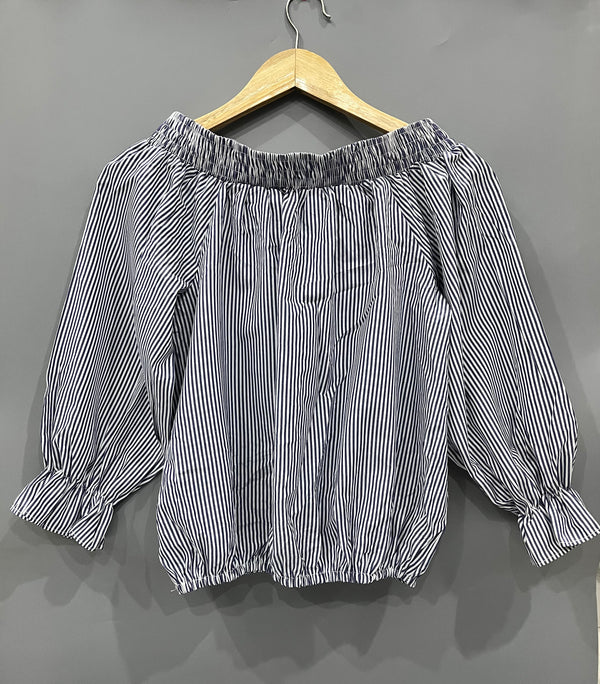 OFF-SHOULDER BLUE STRIPED TOP