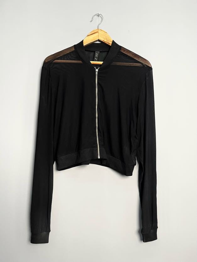 ZIP-UP BLACK MESH TOP