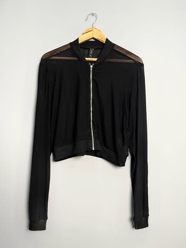 ZIP-UP BLACK MESH TOP
