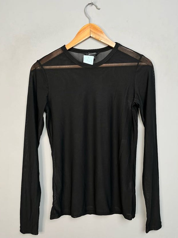 BLACK ROUND NECK MESH TOP