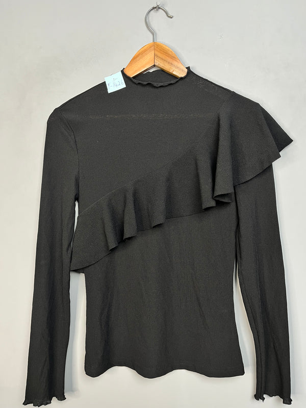 BLACK DIAGONAL RUFFLE TOP