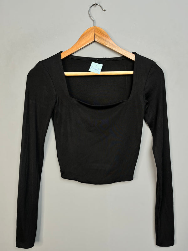 BLACK RIBBED SQUARE NECK CROP TOP