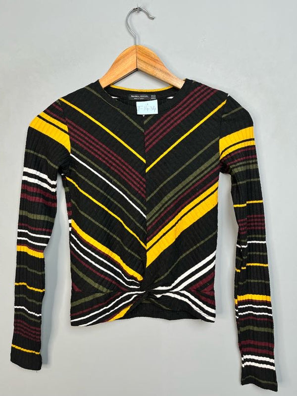 STRIPED TWIST FRONT RIBBED TOP