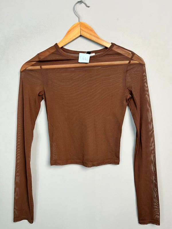 BROWN MESH CROP TOP