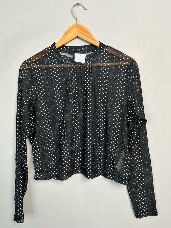 BLACK POLKA DOT MESH TOP