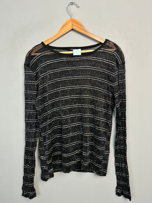 BLACK SHEER METALLIC STRIPE TOP