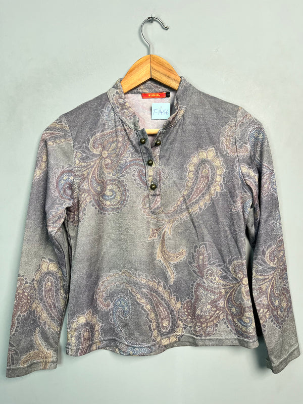 GREY PAISLEY PRINT LONG SLEEVE TOP