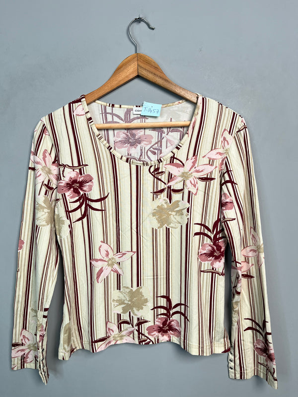 STRIPED FLORAL PRINT LONG SLEEVE TOP