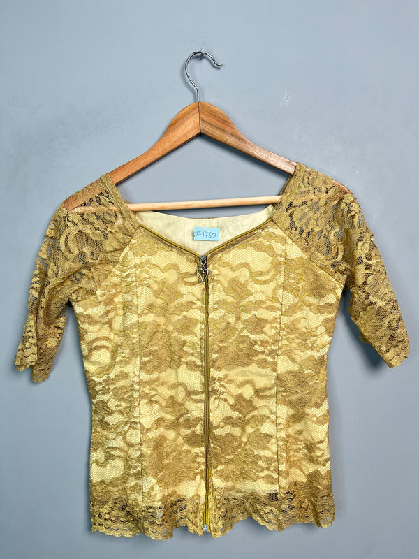 GOLD FLORAL LACE ZIPPER FRONT TOP