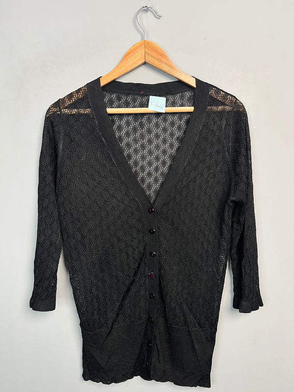 BLACK CROCHET BUTTON-UP CARDIGAN