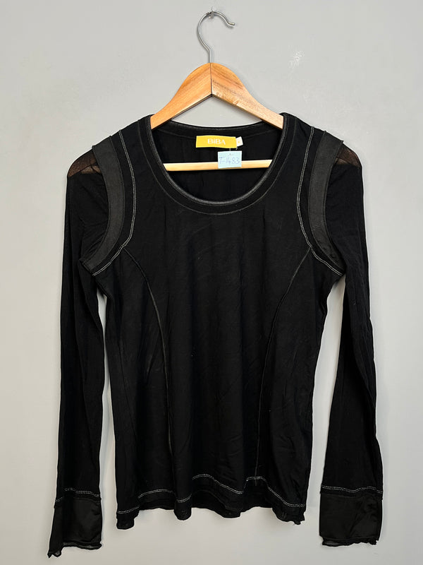 BLACK MESH PANEL LONG SLEEVE TOP