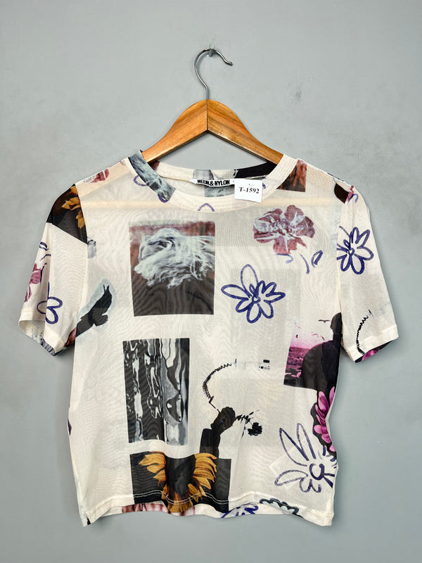 ABSTRACT PRINT MESH T-SHIRT - Thrifty Threads